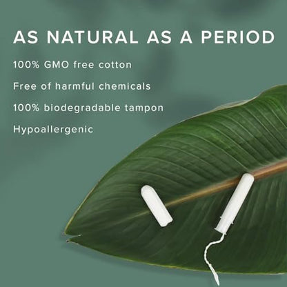 Veeda 100% Bio-Baumwoll-Tampons – Reguläre Saugstärke mit auslaufsicherem Schutz – Kompakter BPA-freier Applikator – Ungeduftet & ohne Chlor, Schadstoffe – 16 Stück
