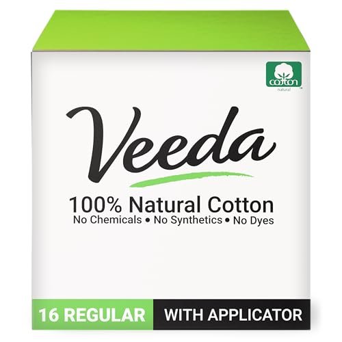 Veeda 100% Bio-Baumwoll-Tampons – Reguläre Saugstärke mit auslaufsicherem Schutz – Kompakter BPA-freier Applikator – Ungeduftet & ohne Chlor, Schadstoffe – 16 Stück