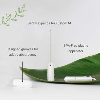 Veeda 100% Bio-Baumwoll-Tampons – Reguläre Saugstärke mit auslaufsicherem Schutz – Kompakter BPA-freier Applikator – Ungeduftet & ohne Chlor, Schadstoffe – 16 Stück