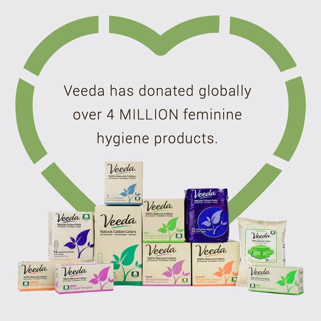 Veeda 100% Bio-Baumwoll-Tampons – Reguläre Saugstärke mit auslaufsicherem Schutz – Kompakter BPA-freier Applikator – Ungeduftet & ohne Chlor, Schadstoffe – 16 Stück