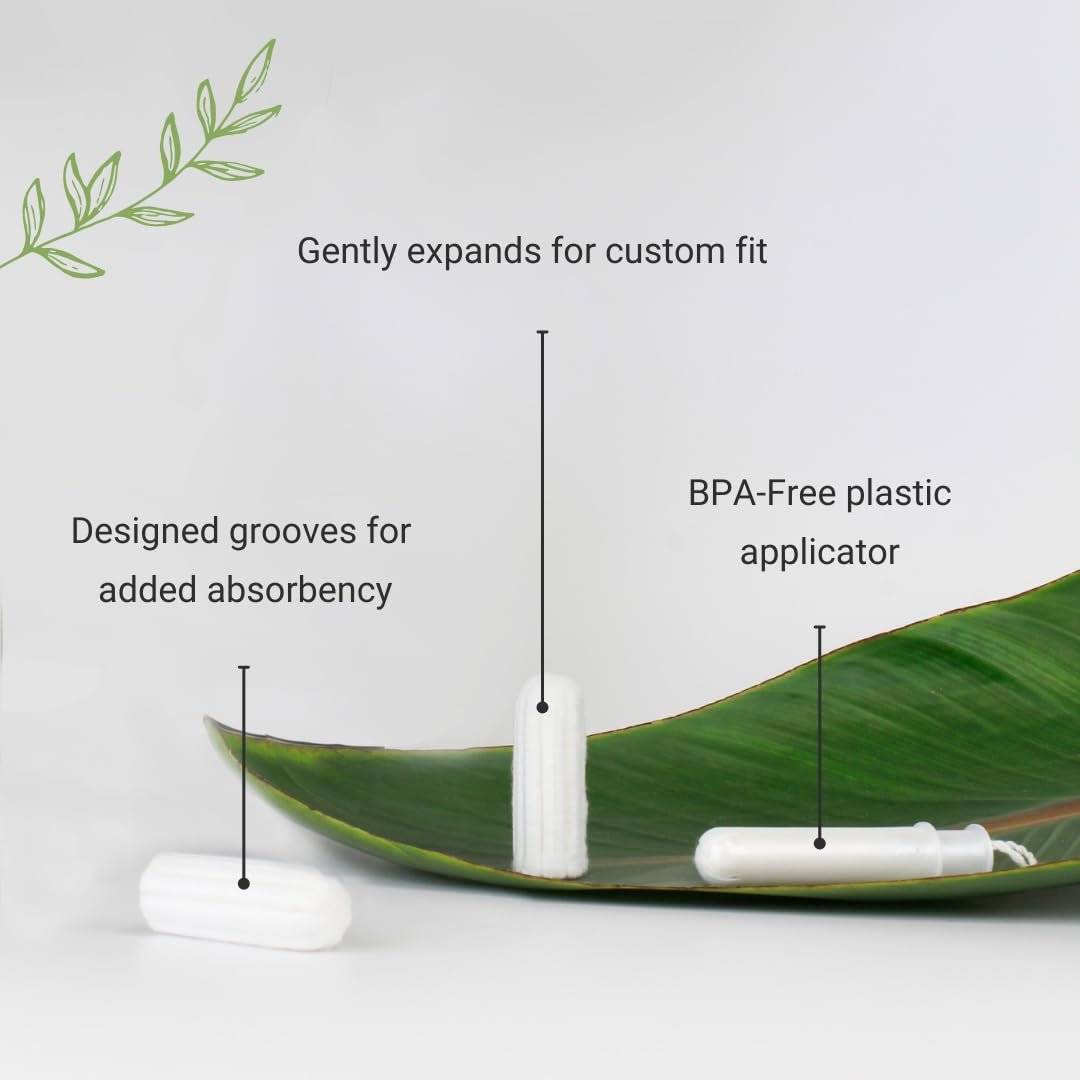 Veeda 100% Bio-Baumwoll-Tampons – Reguläre Saugstärke mit auslaufsicherem Schutz – Kompakter BPA-freier Applikator – Ungeduftet & ohne Chlor, Schadstoffe – 16 Stück