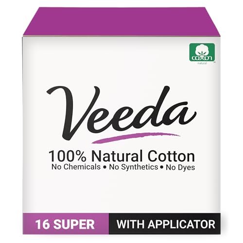 Veeda 100% natürliche Baumwolltampons – Super Saugfähigkeit mit auslaufsicherem Schutz – Kompakter BPA-freier Applikator – Ungeduftet & ohne Chlor, Giftstoffe – 16 Stück