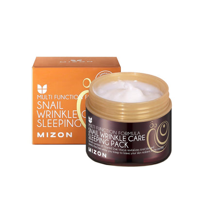 MIZON Snail Wrinkle Care Sleeping Pack – Nachtpflege mit Schneckenschleim, Adenosin und Sheabutter für geschädigte Haut und feine Linien (80 ml)