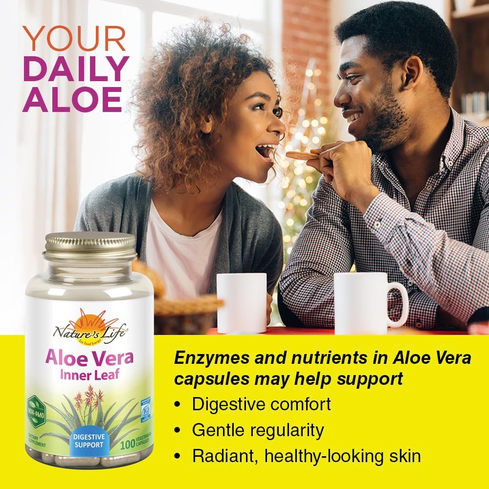 Nature's Life Aloe Vera Inner Leaf – Hautgesundheit, Verdauungsunterstützung & Regelmäßigkeit mit Fenchel – Nicht-GVO & Vegan – Ohne Füllstoffe – 100 Veggie-Kapseln
