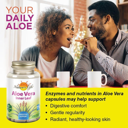Nature's Life Aloe Vera Inner Leaf – Hautgesundheit, Verdauungsunterstützung & Regelmäßigkeit mit Fenchel – Nicht-GVO & Vegan – Ohne Füllstoffe – 100 Veggie-Kapseln