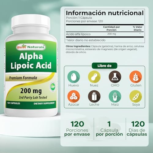 Best Naturals Alpha-Liponsäure 200 mg – 120 Kapseln, Hochdosiertes Nahrungsergänzungsmittel