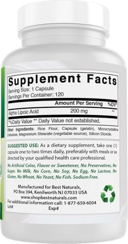 Best Naturals Alpha-Liponsäure 600 mg, 120 Kapseln – Hochdosiertes Antioxidans ALA