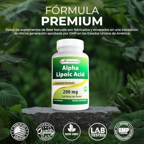 Best Naturals Alpha-Liponsäure 200 mg – 120 Kapseln, Hochdosiertes Nahrungsergänzungsmittel