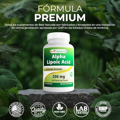 Best Naturals Alpha-Liponsäure 200 mg – 120 Kapseln, Hochdosiertes Nahrungsergänzungsmittel