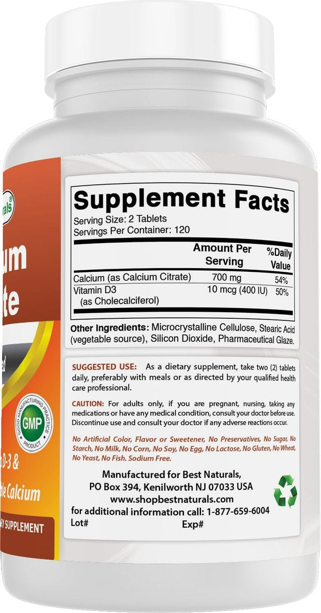 Best Naturals Calciumcitrat mit Vitamin D-3 240 Tabletten