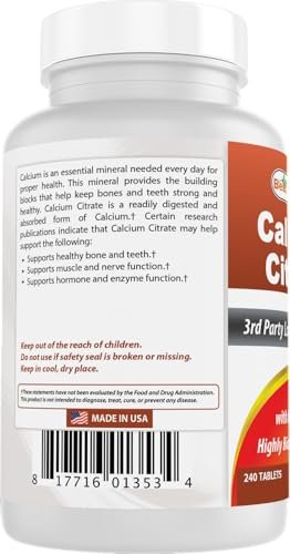 Best Naturals Calciumcitrat mit Vitamin D-3 240 Tabletten