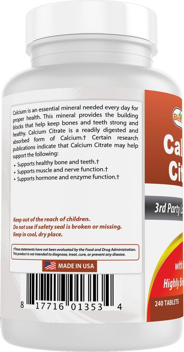 Best Naturals Calciumcitrat mit Vitamin D-3 240 Tabletten