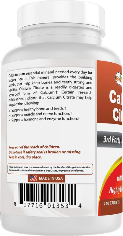 Best Naturals Calciumcitrat mit Vitamin D-3 240 Tabletten