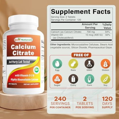 Best Naturals Calciumcitrat mit Vitamin D-3 240 Tabletten