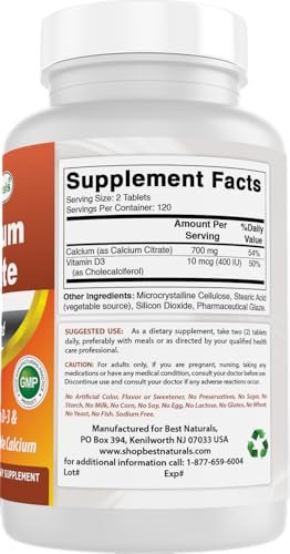 Best Naturals Calciumcitrat mit Vitamin D-3 240 Tabletten