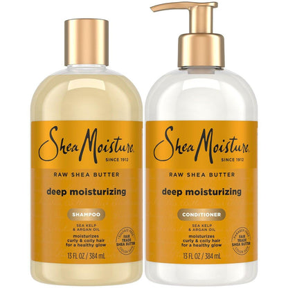 SheaMoisture Shampoo & Conditioner Set – Tiefenfeuchtigkeit mit roher Sheabutter, Seetang & Arganöl für lockiges & krauses Haar, 2 x 355 ml