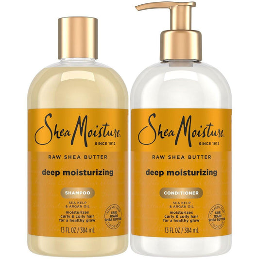 SheaMoisture Shampoo & Conditioner Set – Tiefenfeuchtigkeit mit roher Sheabutter, Seetang & Arganöl für lockiges & krauses Haar, 2 x 355 ml