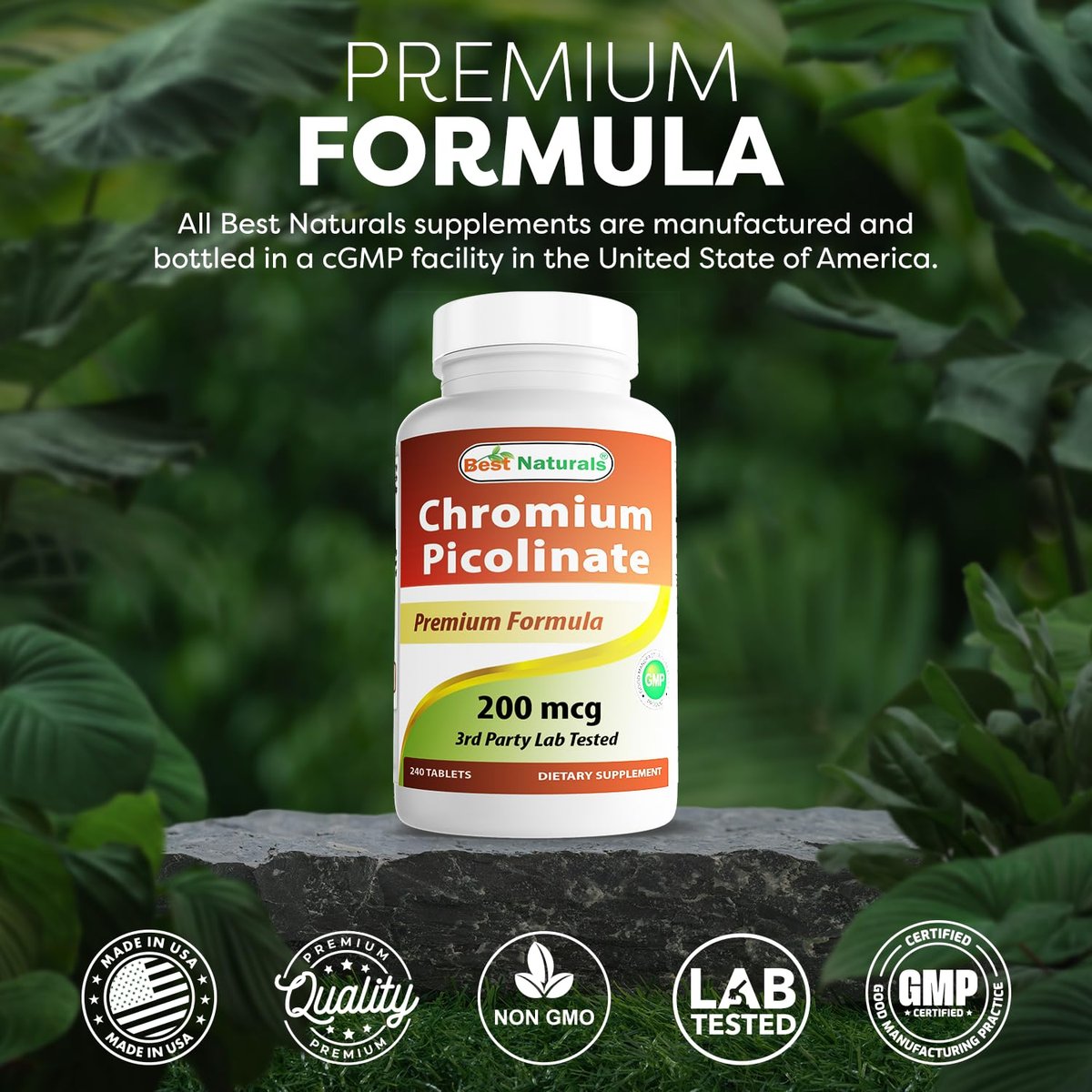 Best Naturals Chrompicolinat Tabletten, 200 mcg, 240 Stück – Hochdosiertes Chrom für den Stoffwechsel