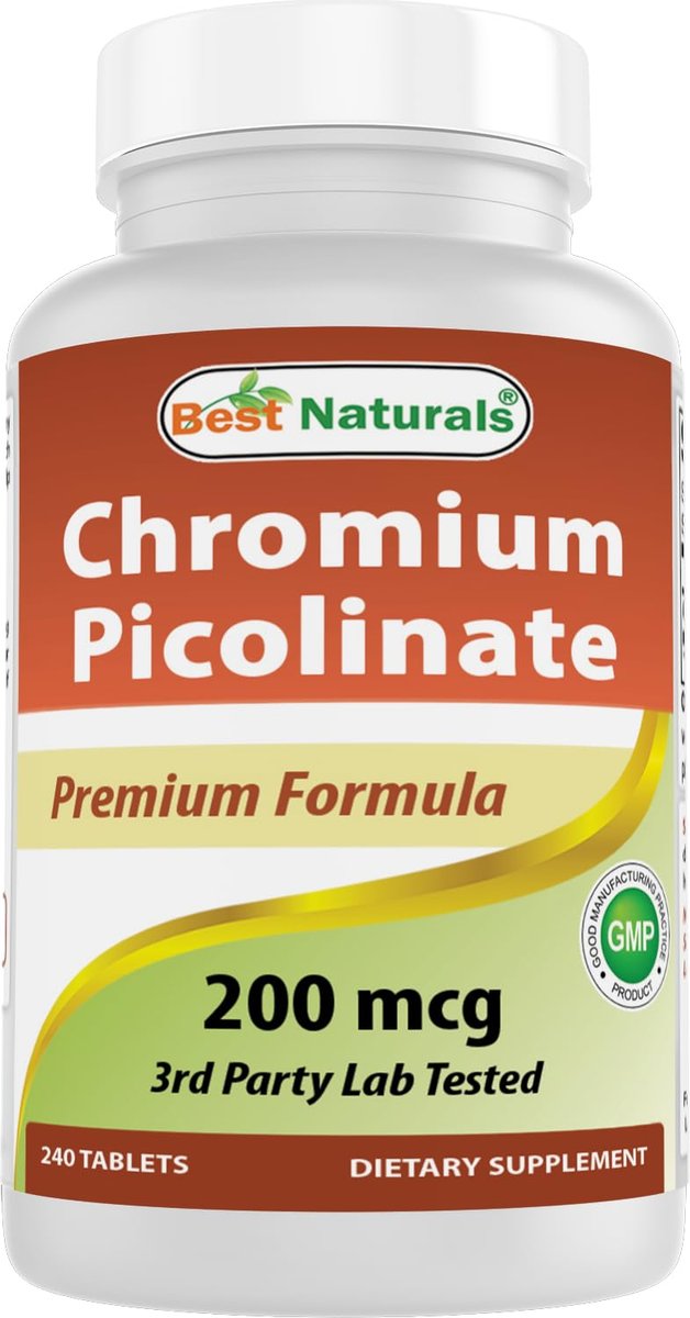 Best Naturals Chrompicolinat Tabletten, 200 mcg, 240 Stück – Hochdosiertes Chrom für den Stoffwechsel