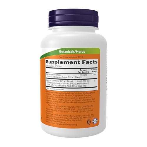 NOW Foods Garcinia Cambogia 1.000 mg – 120 Tabletten zur Unterstützung des Stoffwechsels und Gewichtsmanagements