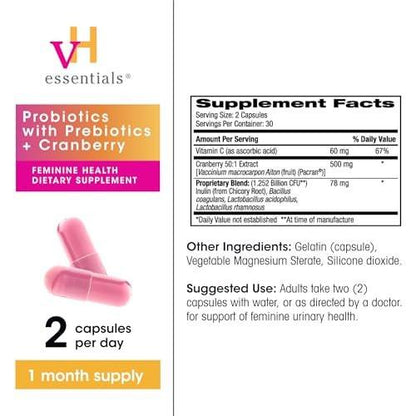 vH essentials Probiotika mit Präbiotika und Cranberry für die weibliche Gesundheit - 60 Kapseln