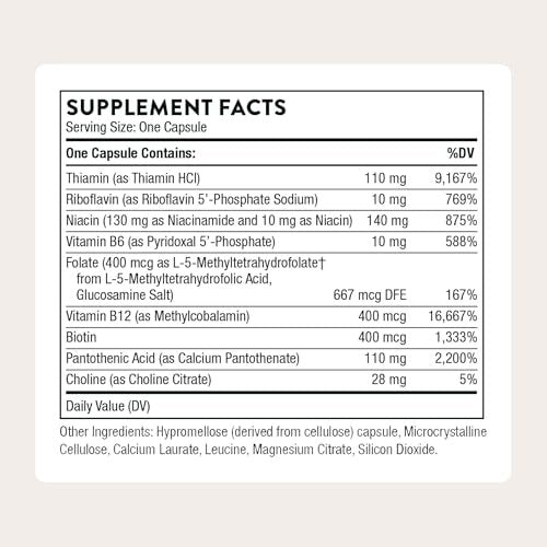 THORNE Basic B-Complex – Vitamin-B-Komplex mit Cholin für Zellenergie, Gehirnfunktion und Blutbildung – 60 Kapseln