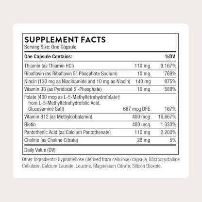 THORNE Basic B-Complex – Vitamin-B-Komplex mit Cholin für Zellenergie, Gehirnfunktion und Blutbildung – 60 Kapseln