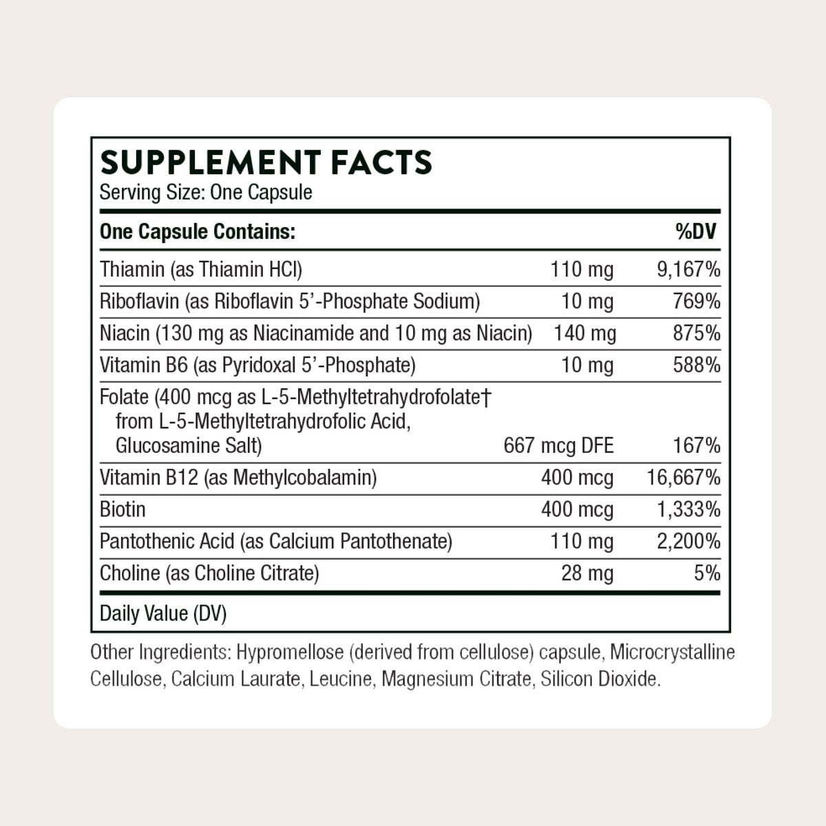 THORNE Basic B-Complex – Vitamin-B-Komplex mit Cholin für Zellenergie, Gehirnfunktion und Blutbildung – 60 Kapseln