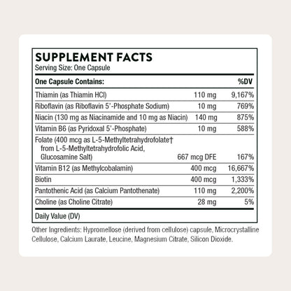 THORNE Basic B-Complex – Vitamin-B-Komplex mit Cholin für Zellenergie, Gehirnfunktion und Blutbildung – 60 Kapseln