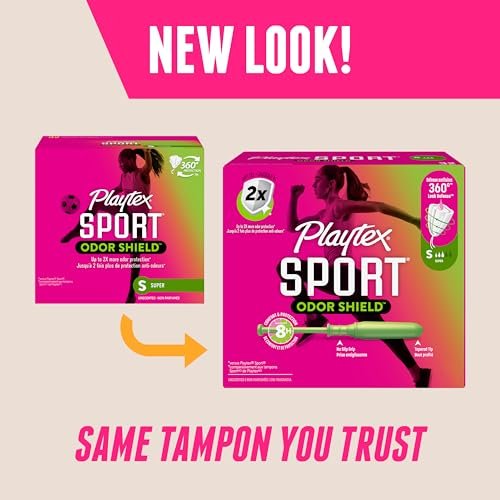 Playtex Sport Odor Shield Tampons Super Absorbency, Ungeliefert – 32 Stück | Supersaugfähige Tampons für Frauen, Damenhygiene mit 360-Grad-Auslaufschutz und Geruchskontrolle