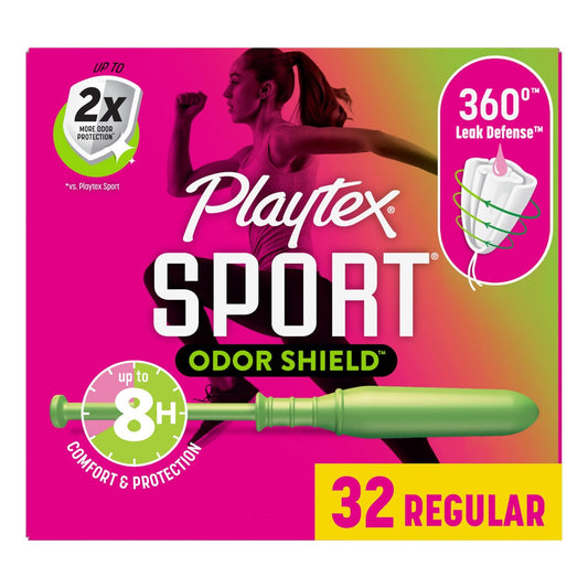 Playtex Sport Odor Shield Tampons Regular – 32 Stück | Geruchskontrolle & 360° Leak Defense für aktive Frauen