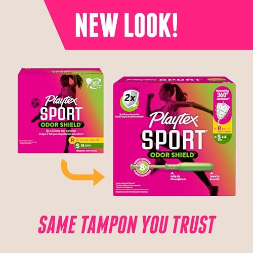 Playtex Sport Odor Shield Tampons Multipack (16x Regular/16x Super), 32 Stück – Geruchsneutral, Damenhygiene mit 360-Leak-Defense