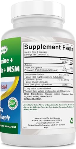 Best Naturals Glucosamin Chondroitin MSM (Non-GMO) – Fördert die Gelenkgesundheit – 180 Kapseln