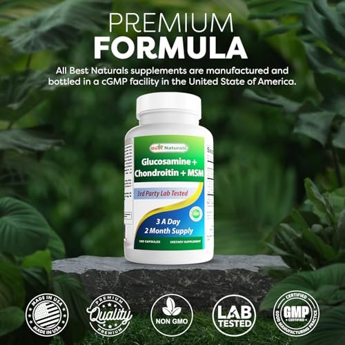 Best Naturals Glucosamin Chondroitin MSM (Non-GMO) – Fördert die Gelenkgesundheit – 180 Kapseln