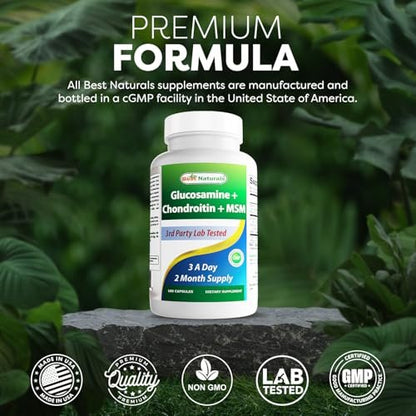 Best Naturals Glucosamin Chondroitin MSM (Non-GMO) – Fördert die Gelenkgesundheit – 180 Kapseln