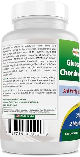 Best Naturals Glucosamin Chondroitin MSM (Non-GMO) – Fördert die Gelenkgesundheit – 180 Kapseln