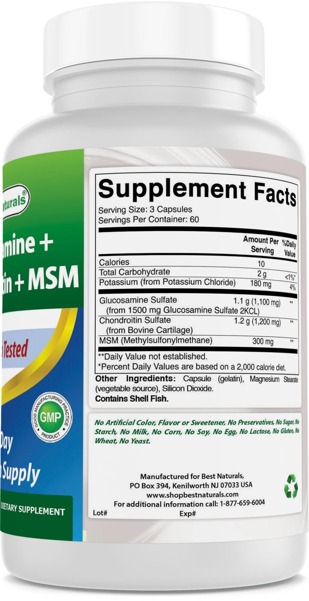 Best Naturals Glucosamin Chondroitin MSM (Non-GMO) – Fördert die Gelenkgesundheit – 180 Kapseln
