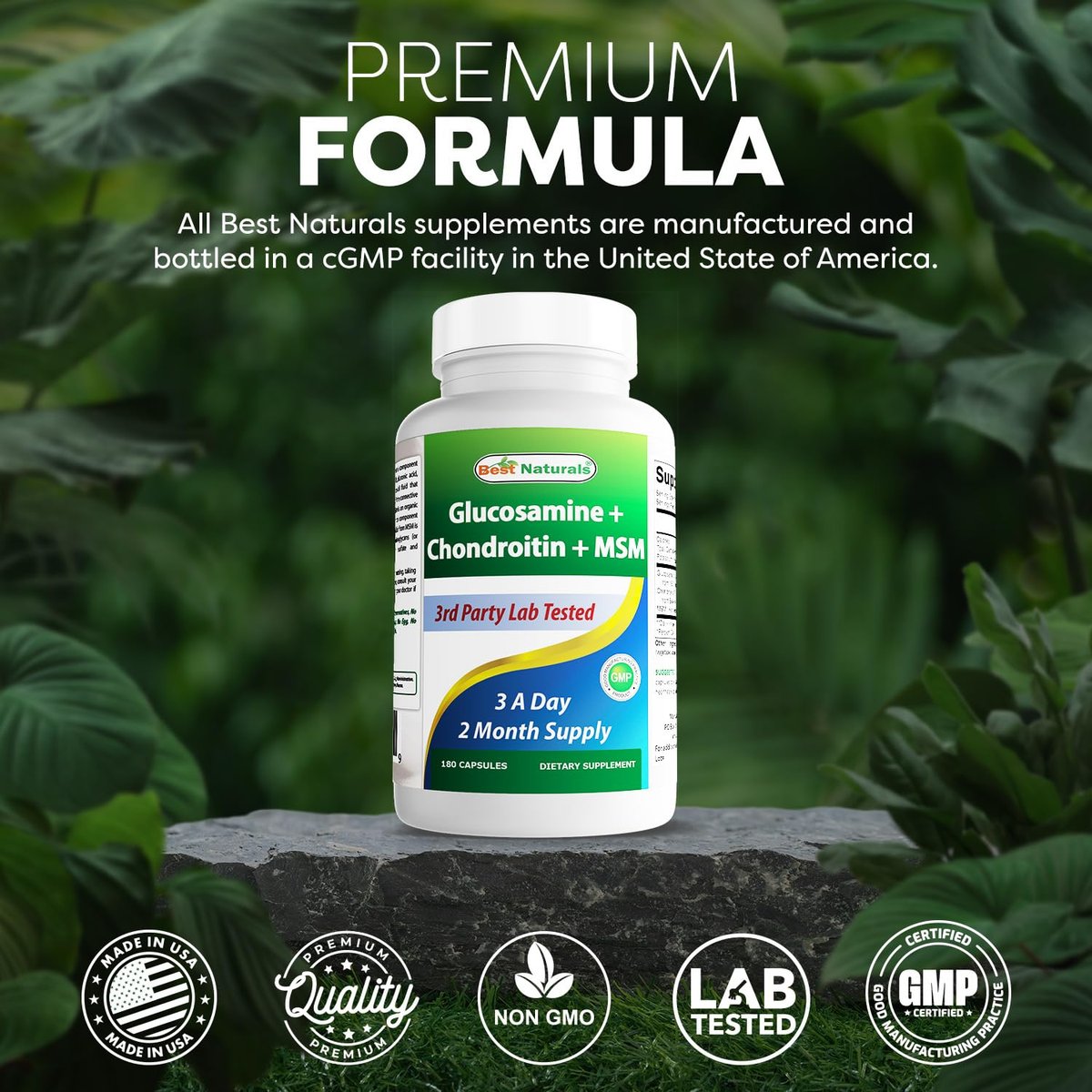 Best Naturals Glucosamin Chondroitin MSM (Non-GMO) – Fördert die Gelenkgesundheit – 180 Kapseln