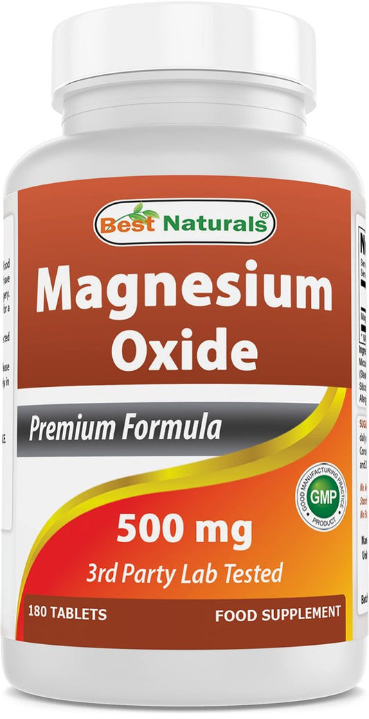 Best Naturals Magnesiumoxid 500 mg – 180 Tabletten, Mineralstoff Nahrungsergänzung