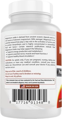 Best Naturals Magnesiumoxid 500 mg – 180 Tabletten, Mineralstoff Nahrungsergänzung