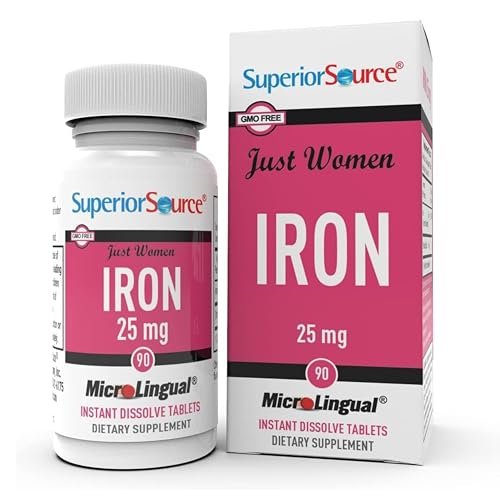 Superior Source Just Women Eisen 25 mg – Mikrolingual-Tabletten zum schnellen Zerlassen unter der Zunge, 90 Stück, leicht absorbiert, unterstützt die Bildung roter Blutkörperchen, Nicht-GVO