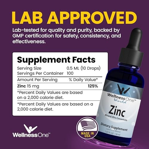 WellnessOne Ionische Flüssig-Zinktropfen zur Immununterstützung – Hoch absorbierbares Zinkpräparat für Kinder & Erwachsene – USA-getestet, vegan, nicht-GVO, glutenfrei, 1,67 fl oz