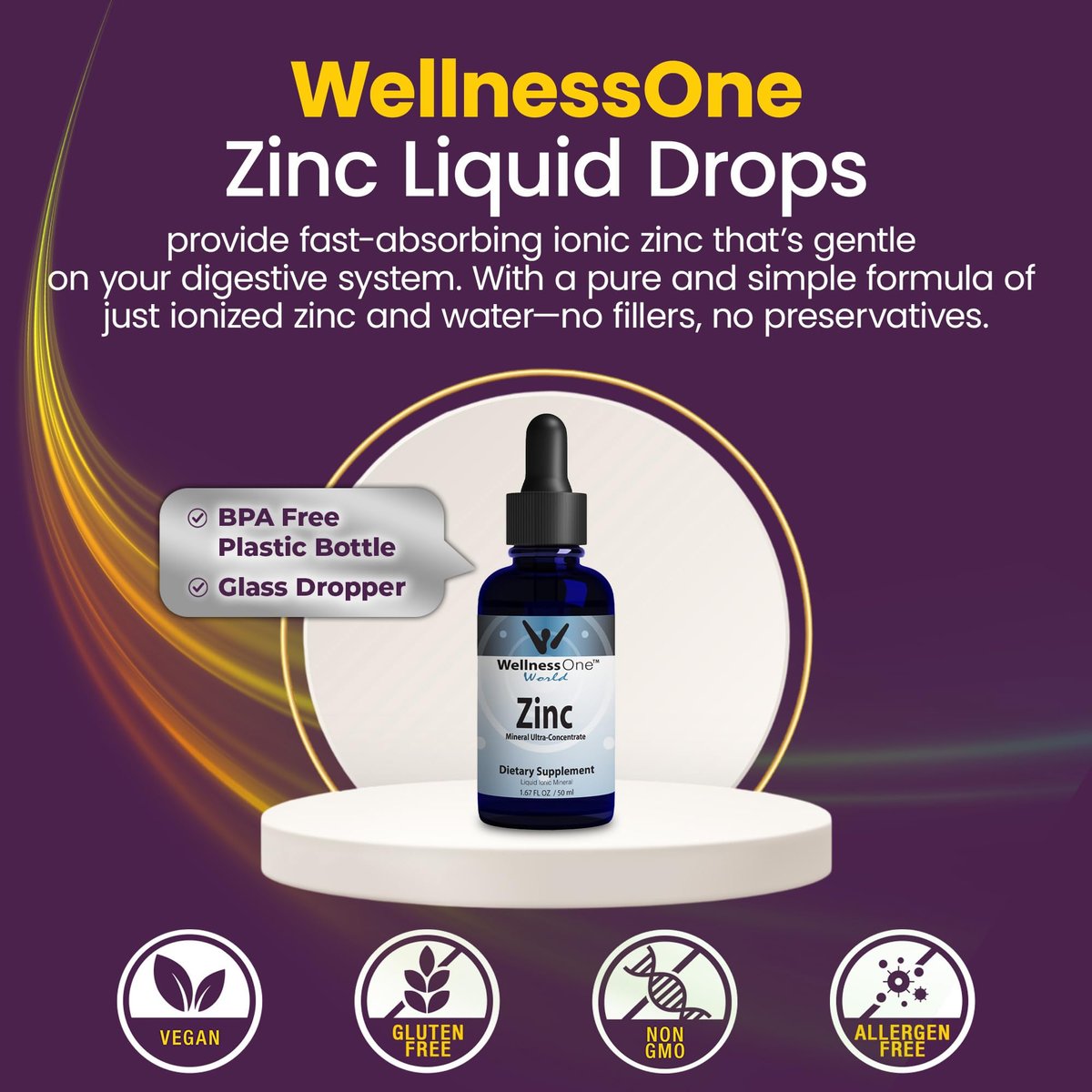 WellnessOne Ionische Flüssig-Zinktropfen zur Immununterstützung – Hoch absorbierbares Zinkpräparat für Kinder & Erwachsene – USA-getestet, vegan, nicht-GVO, glutenfrei, 1,67 fl oz
