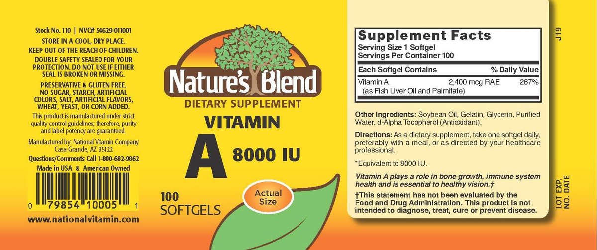 Nature's Blend Vitamin A 8000 IE 100 Weichkapseln – Unterstützt Sehkraft und Immunsystem