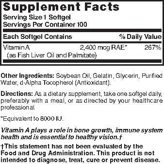 Nature's Blend Vitamin A 8000 IE 100 Weichkapseln – Unterstützt Sehkraft und Immunsystem