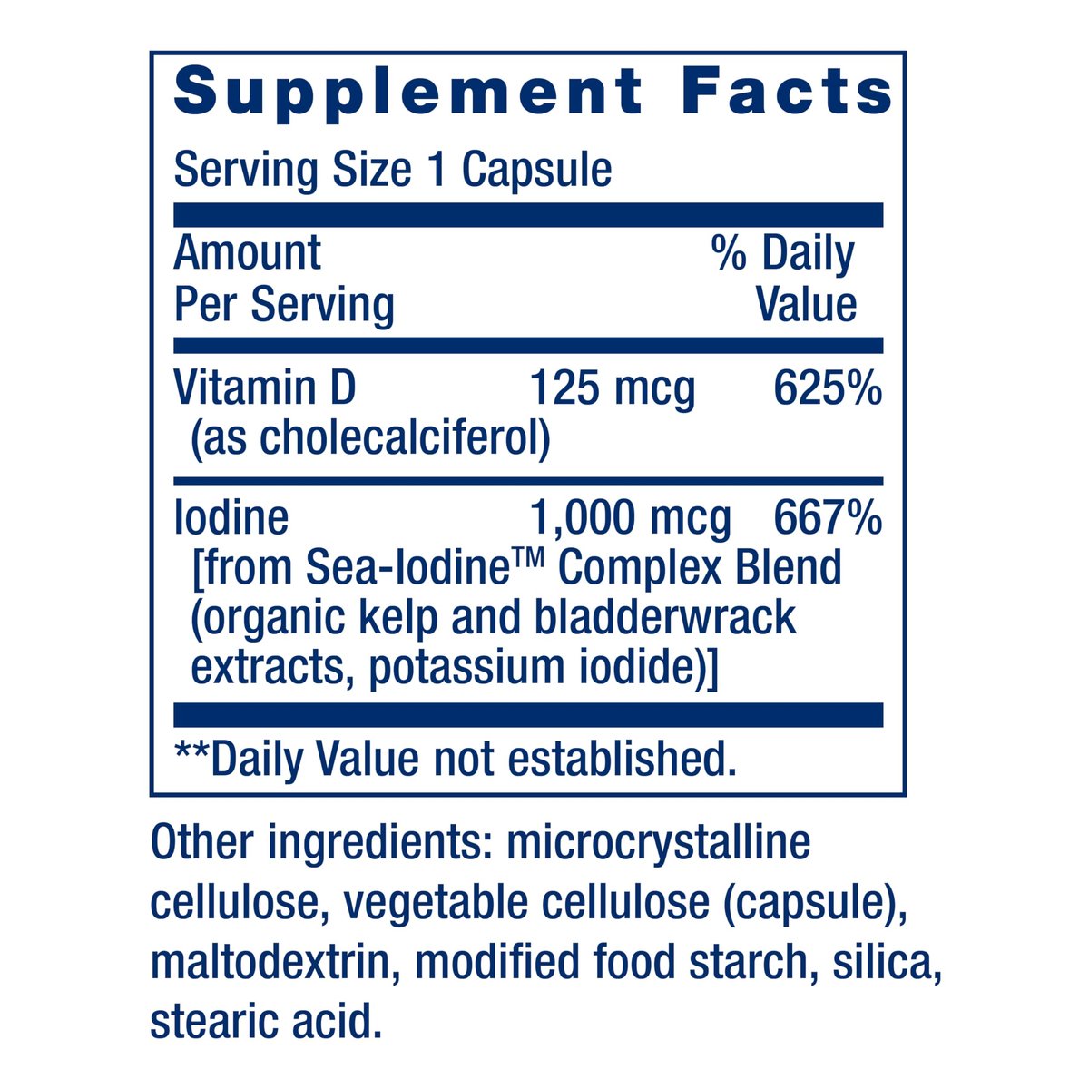 Life Extension Vitamin D3 mit Sea-Iodine™, 125 mcg (5000 IE) – Unterstützung für Immunsystem, Knochengesundheit und Schilddrüse – 1 Kapsel täglich, glutenfrei, nicht-GVO – 60 Kapseln