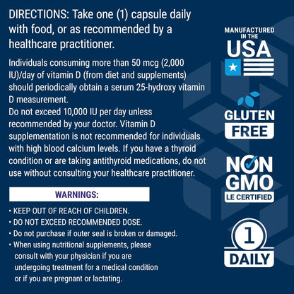 Life Extension Vitamin D3 mit Sea-Iodine™, 125 mcg (5000 IE) – Unterstützung für Immunsystem, Knochengesundheit und Schilddrüse – 1 Kapsel täglich, glutenfrei, nicht-GVO – 60 Kapseln
