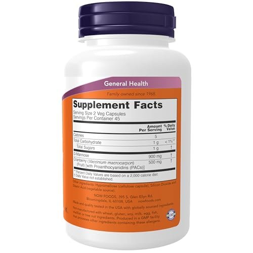 NOW Foods D-Mannose Cranberry Dual Action Formel – 90 Veg Kapseln zur Unterstützung der Harnwegsgesundheit