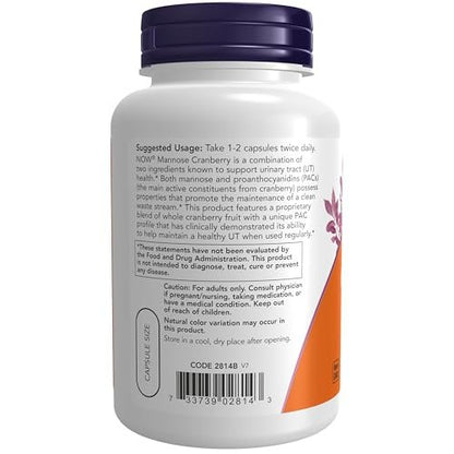 NOW Foods D-Mannose Cranberry Dual Action Formel – 90 Veg Kapseln zur Unterstützung der Harnwegsgesundheit