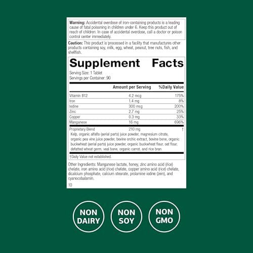 Standard Process Trace Minerals-B12 – Schilddrüsen- und Zellfunktionsunterstützung mit Jod, Zink und Kupfer – Knorpel- und Knochengesundheit – 90 Tabletten